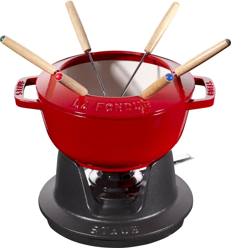 Fondue Set Kirsch-Rot m. 2 Griffen, rund. 18cm