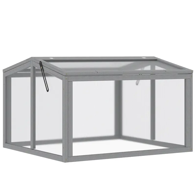 Frühbeet Treibhaus Gewächshaus Frühbeetkasten Pflanzenbeet mit Abdeckung aus Holz und Polycarbonat wetterfest Hellgrau, 90x80x58cm