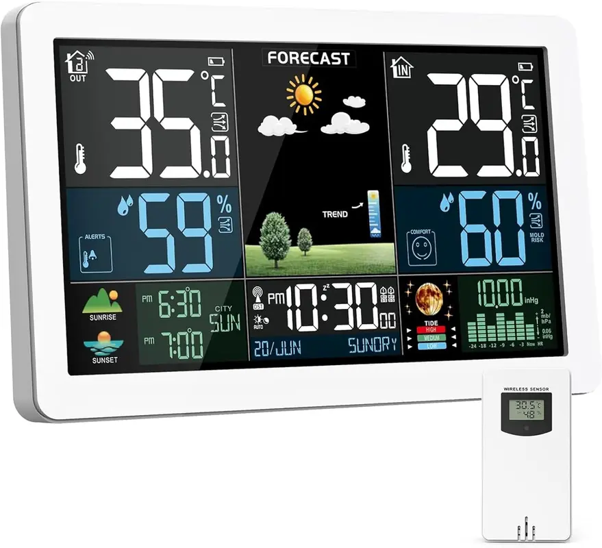 Funk-Wetterstation mit Aussensensor, Weiss