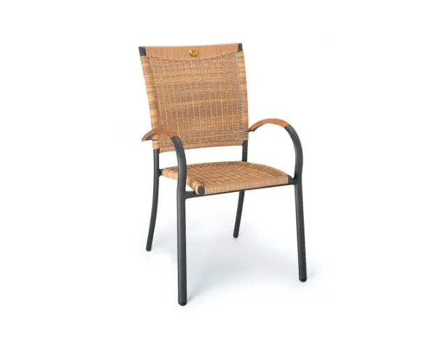 Garten-Stapelsessel Outdoor Romantica natur - Aluminium pulverbeschichtet mit Teakholz und Kunstfaser-Geflechtwerk