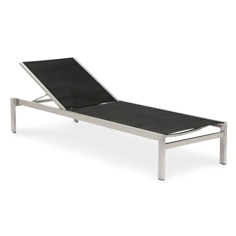 Gartenliege Relaxliege Rollbar Marbella aus stabilem Edelstahl und wetterfestem Ergotex-Gewebe - Edelstahl/schwarz