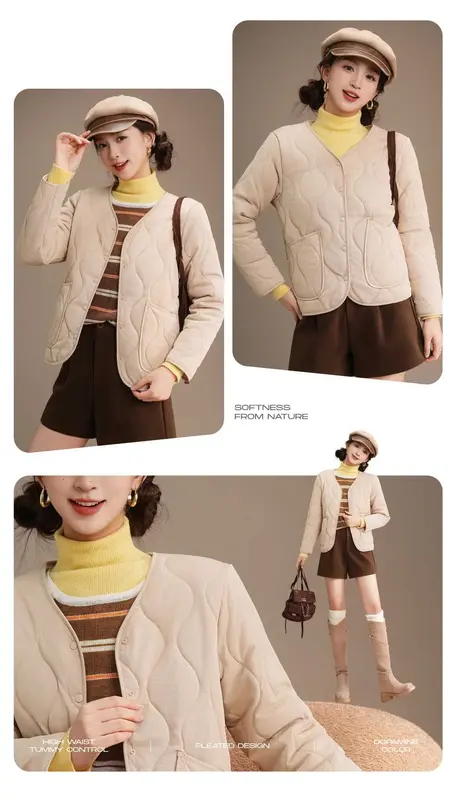 Gepolsterte Langarm-Baumwolljacke mit Rundhals