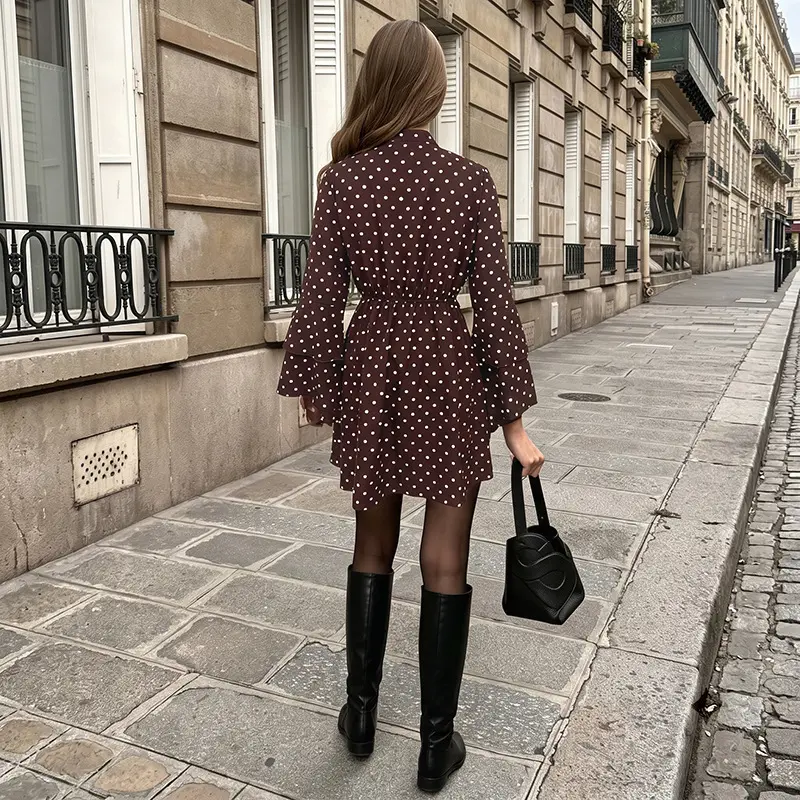 Gepunktetes Mini-Kleid mit V-Ausschnitt
