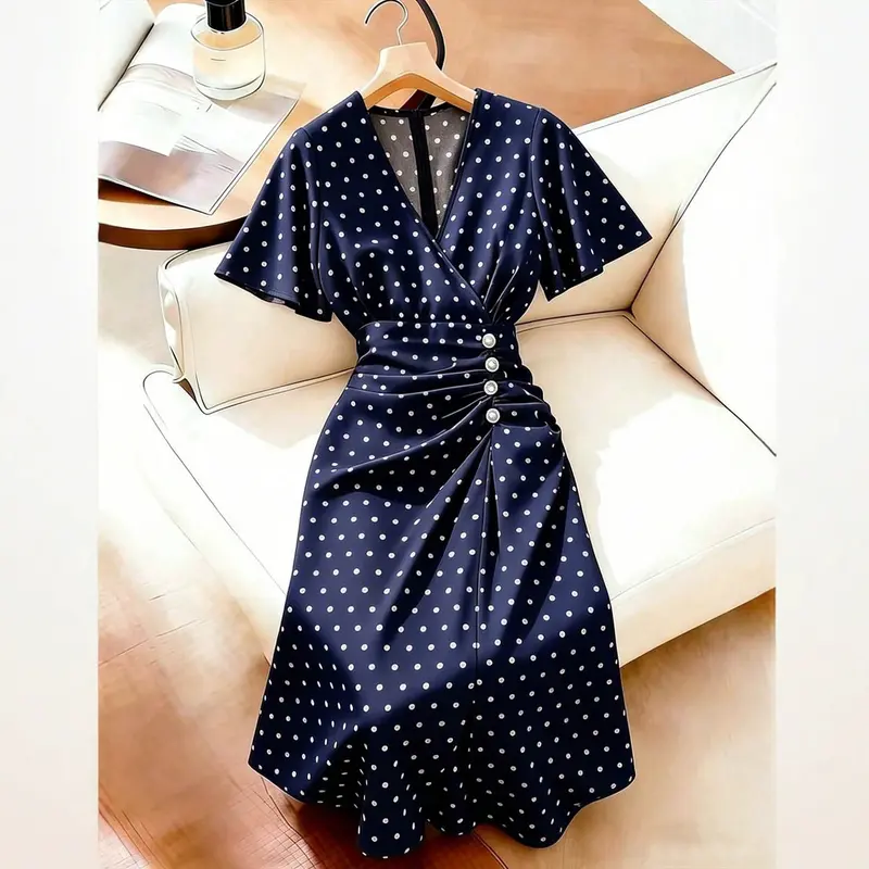 Gepunktetes Plus-Size Kleid im Loose Fit