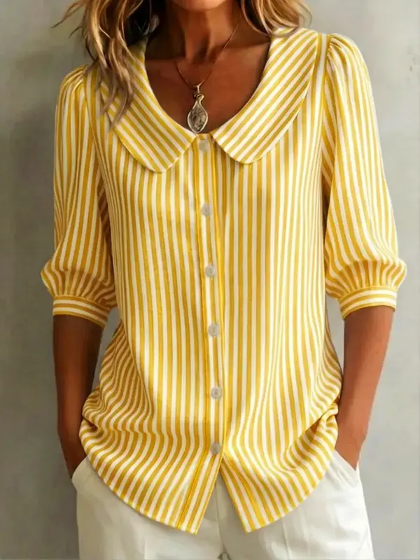 Gestreifte V-Neck Bluse mit 3/4-Ärmeln