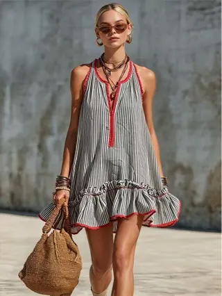 Gestreiftes ärmelloses Mini-Kleid im Retro-Stil