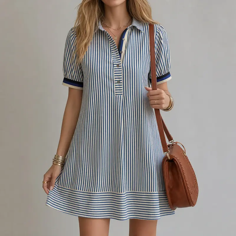 Gestreiftes Kleid mit Puffärmeln