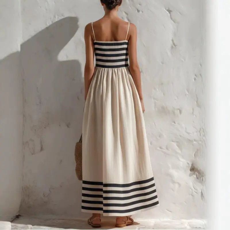 Gestreiftes Leinen-Patchwork Slipdress