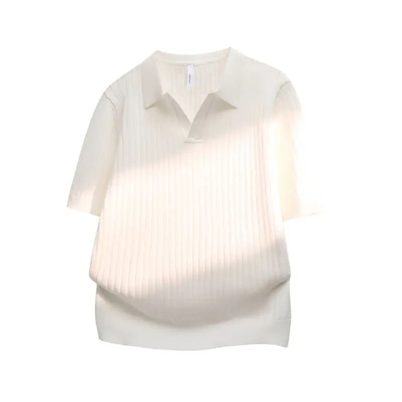 Gestreiftes Strick-T-Shirt mit halbem Reissverschluss