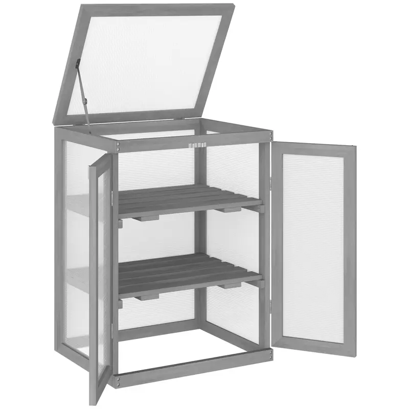 Gewächshaus, Treibhaus, transparent, geeignet für Aussenbereiche, Holz+Polycarbonat, 58x44x78cm