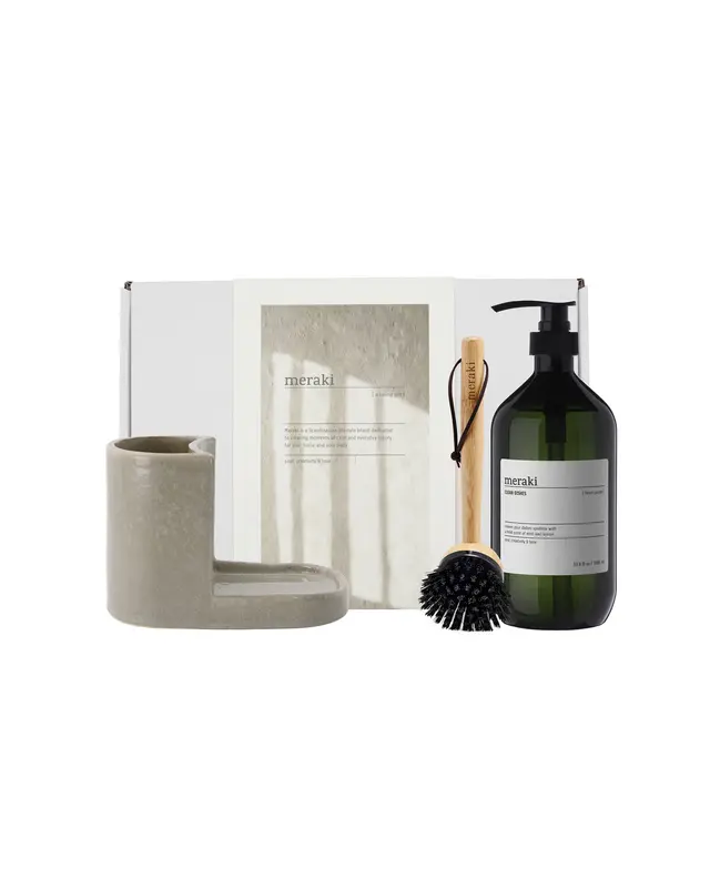 Gift box, grey holder + nature brush + forest garden dish wash, 1000 ml