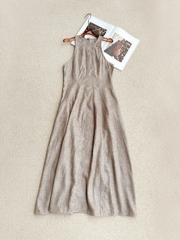 Glänzendes Twill Patchwork Maxikleid