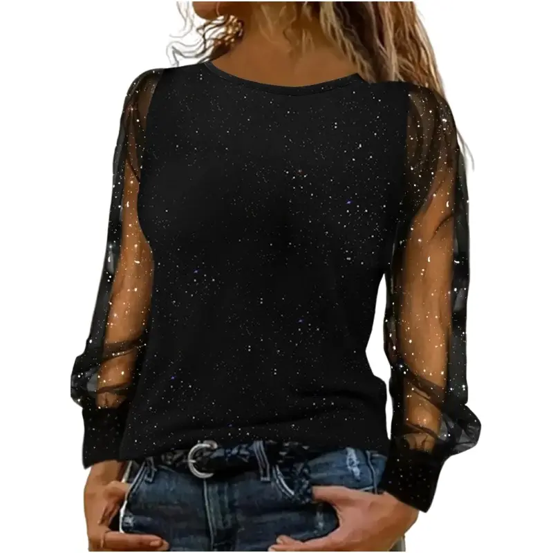 Glitzer-Mesh Langarmshirt