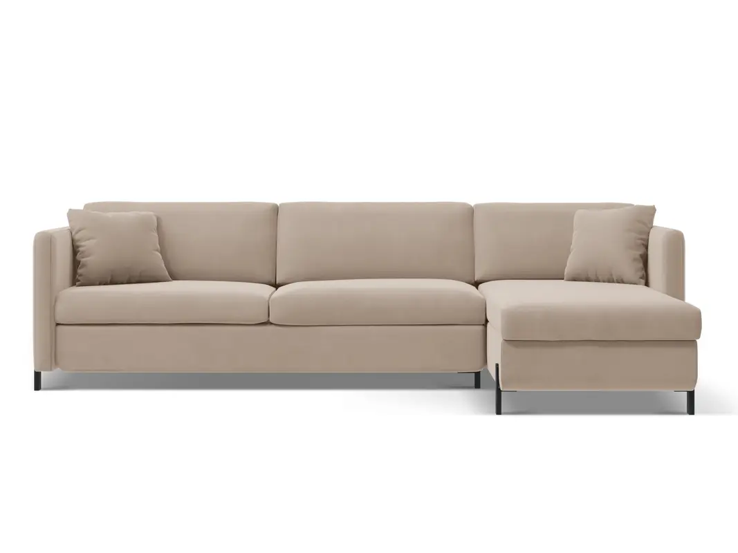 Gloria Velour Ecksofa rechts mit Schlaffunktion und Stauraum 5 Sitzer
