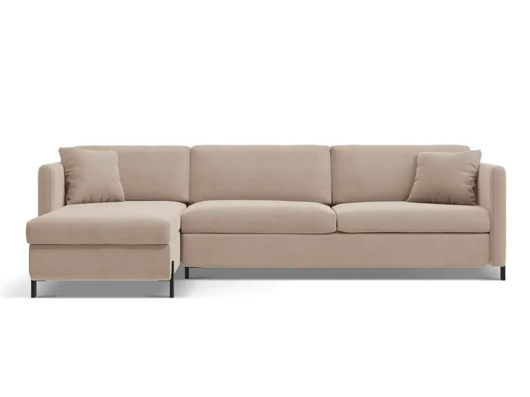 Gloria Velour links Ecksofa mit Schlaffunktion und Stauraum 5 Sitzer