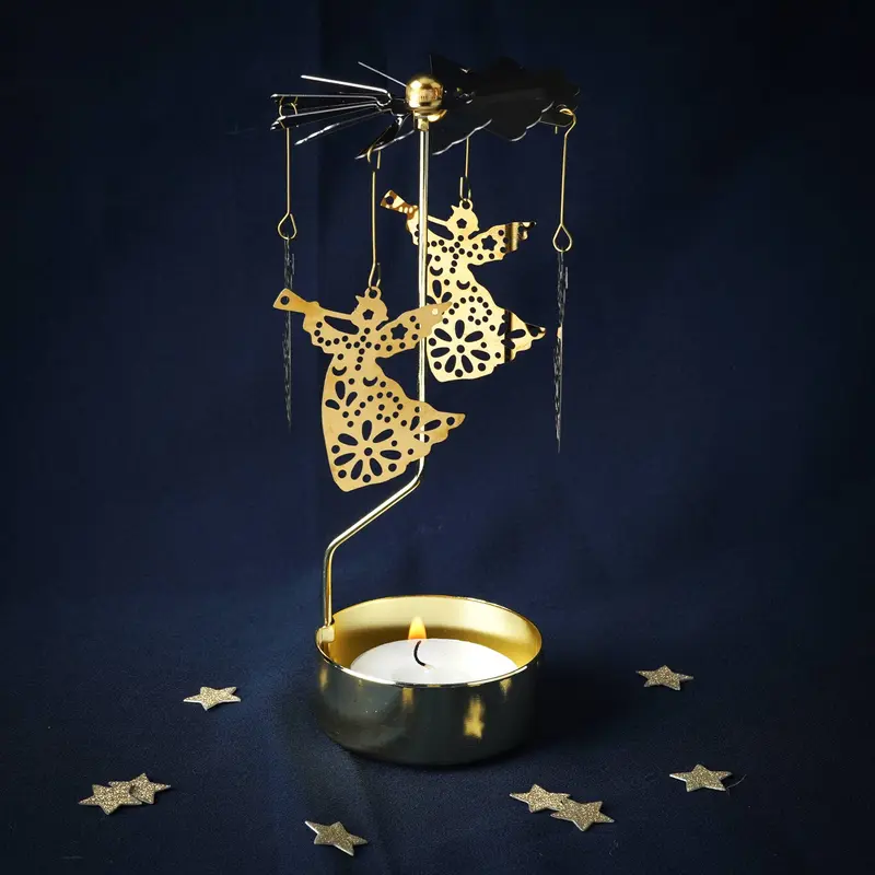 Goldener Teelicht-Spinner mit Weihnachtsengel