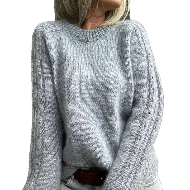 Grauer Damen Pullover mit Rundhals