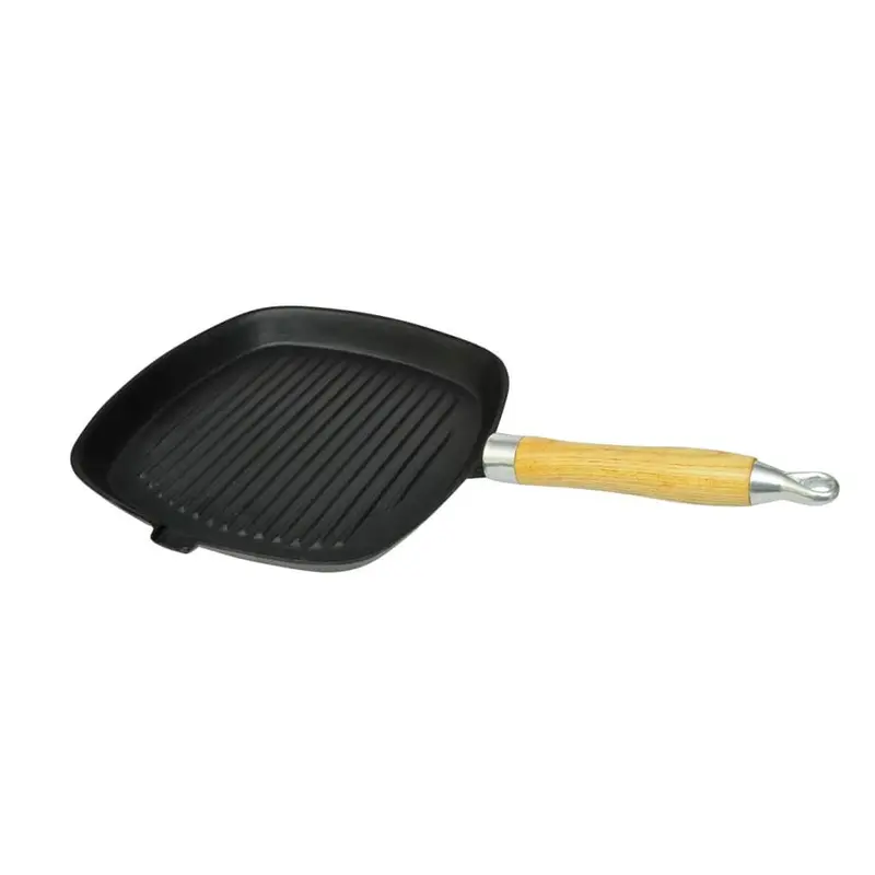 Grillpfanne Gusseisen mit Holzgriff 20x20 cm
