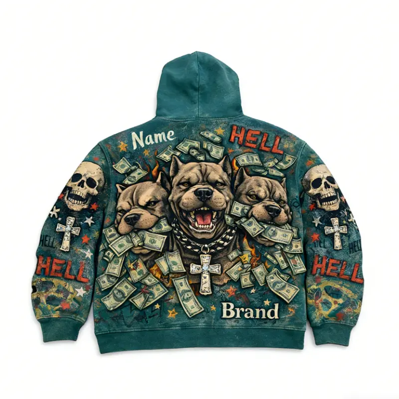 Grüner Hoodie mit Totenkopf