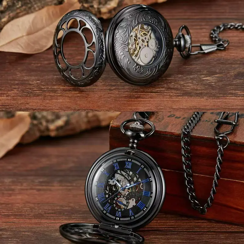 Gun-black Petal Blue-dial Mechanische Taschenuhr