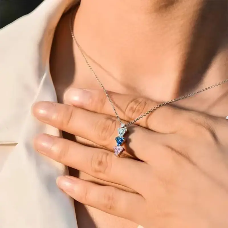 Halskette «Trio» — Birthstone-Kristalle, silberfarben