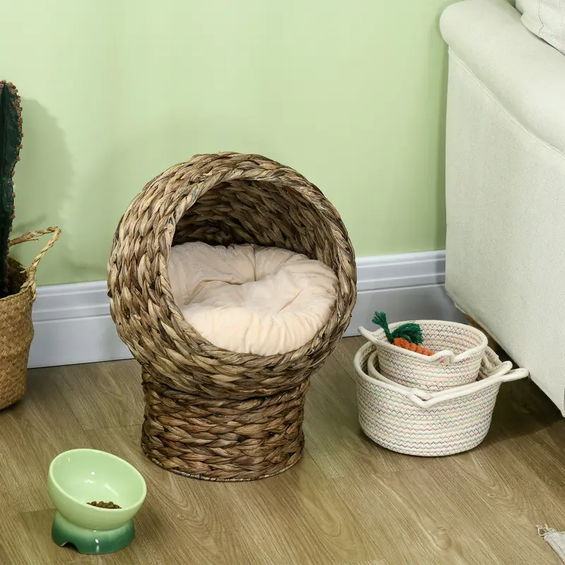 Handgewebtes Katzenbett mit weichem Kissen | Eierstuhl-Form