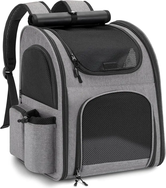 Haustier Rucksack mit Netzfenster, Grau