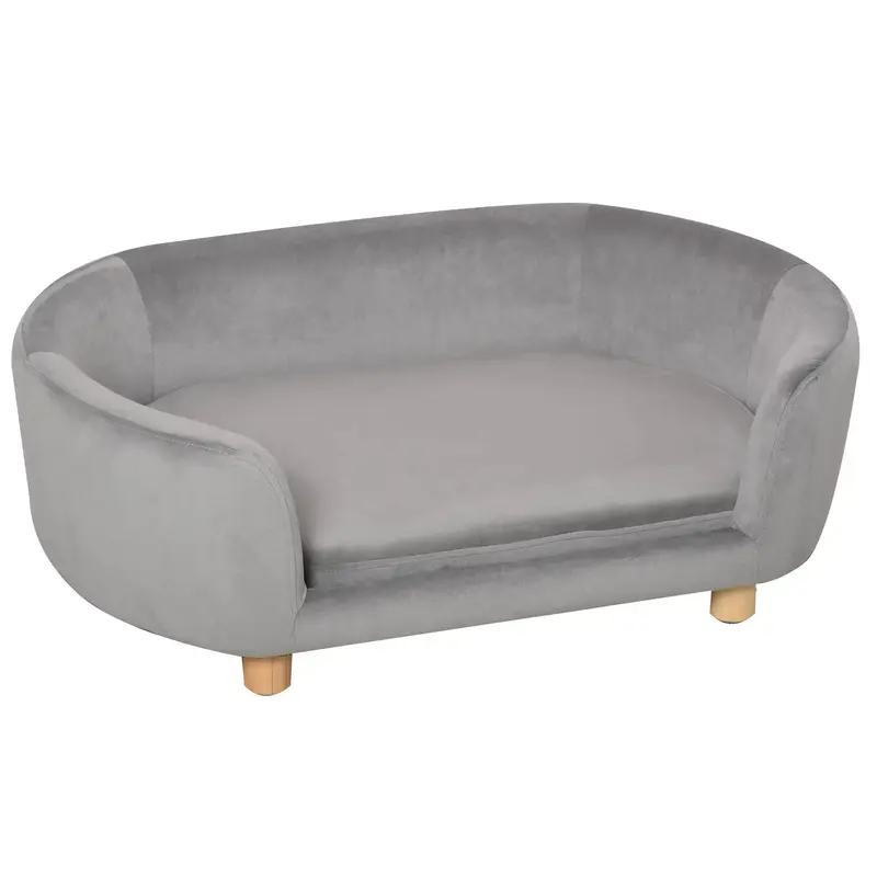 Haustiersofa Hundesofa Hundebett holländischer Samt Hellgrau, 86x55x33cm