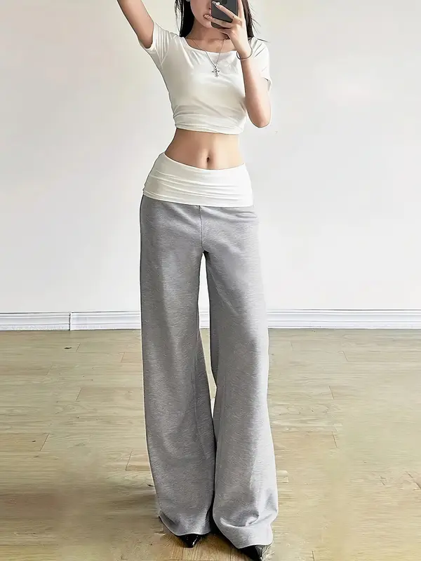 Hellegraue Slimming Wide Leg Hose