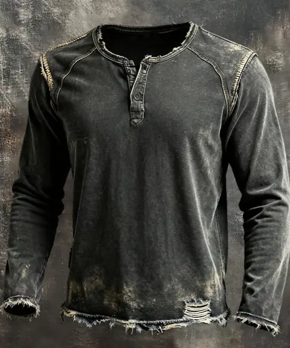 Herren-Digitalgedrucktes Dreiknopf-Langarm-Sweatshirt