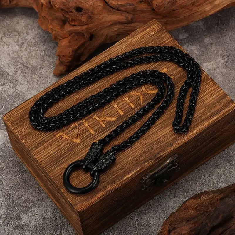 Herren-Halskette «Fenrir» · Edelstahl-Weizenkette (wasserfest)