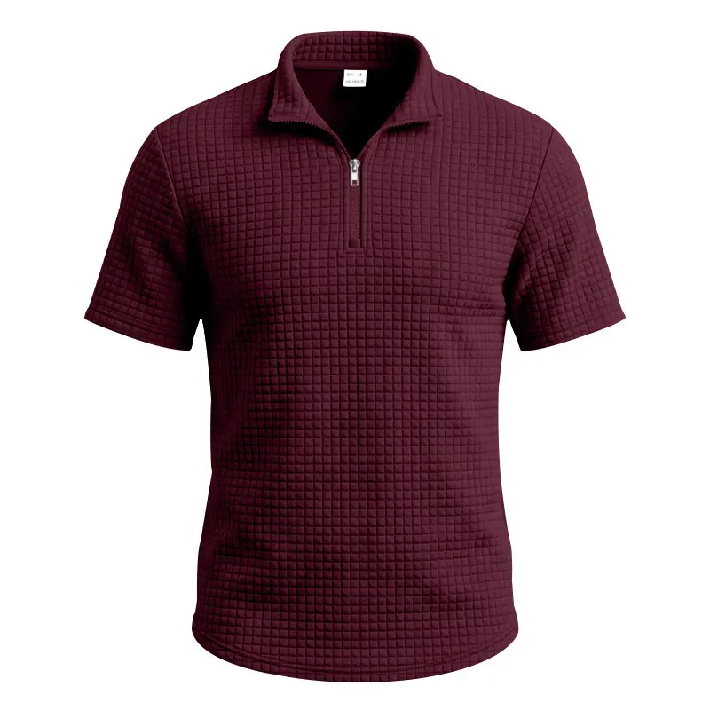 Herren Jacquard Plaid Polo-Shirt Weit geschnitten Stehkragen Kurzarm