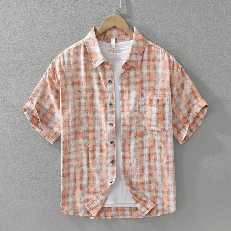 Herren Kurzarmhemd im Plaid-Muster