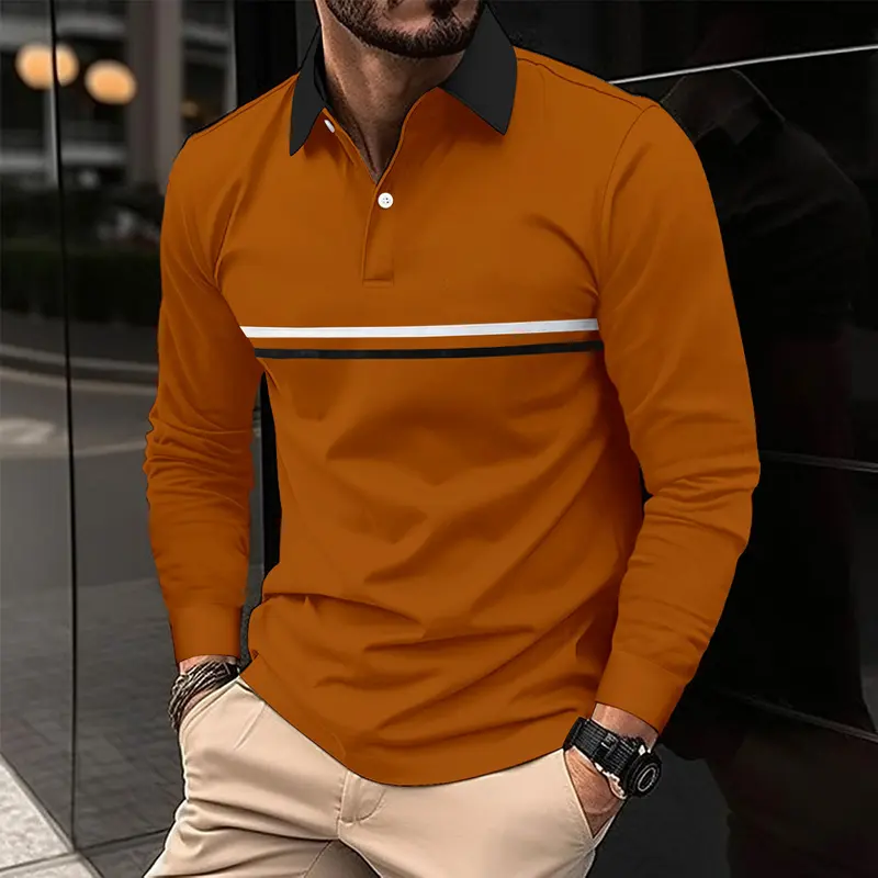 Herren Langarm Polo-Shirt mit Knopfleiste
