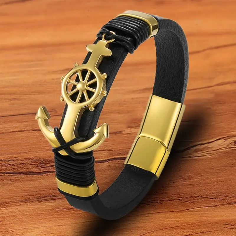 Herren Lederarmband Edelstahl-Anker · Premium Maritime Style