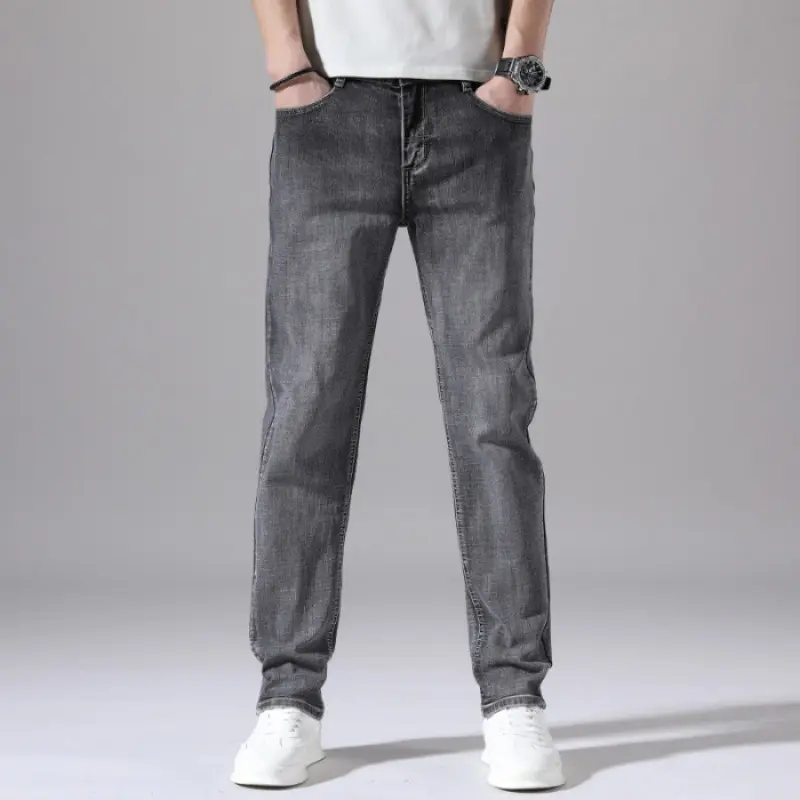Herren-Retro Stretchhose Gerade Dunkelgrau