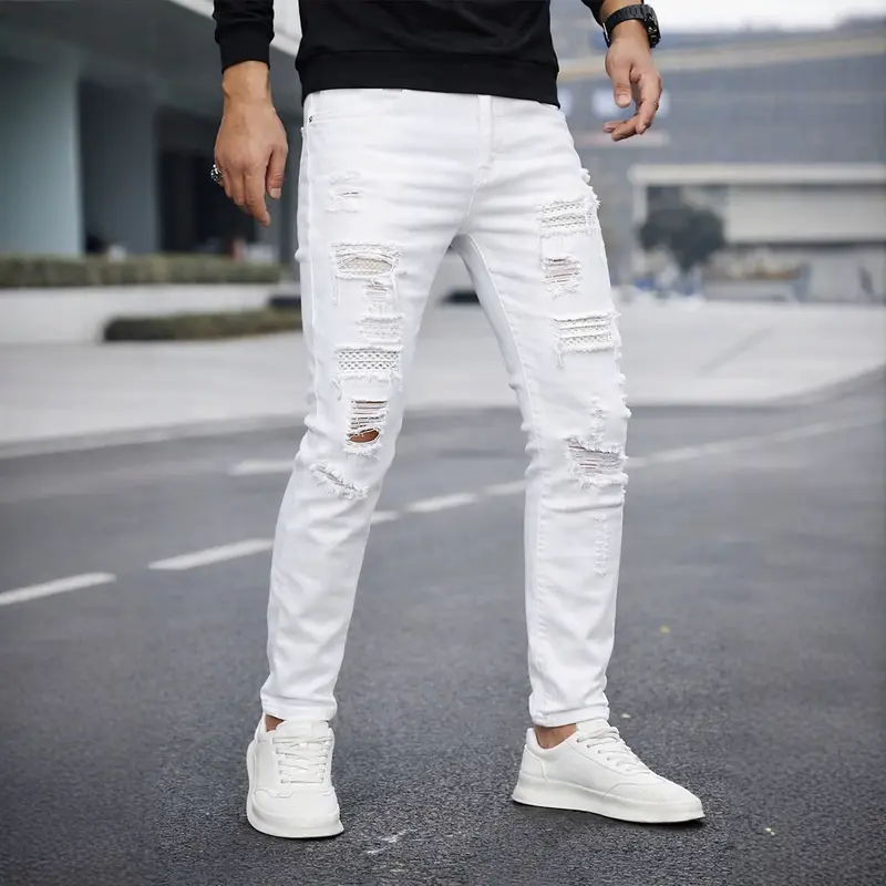 Herren Slim-Fit Jeans mit Perlenstickerei