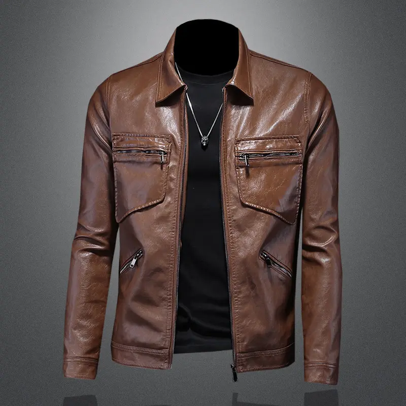 Herren Slim Fit Lederjacke für Frühling und Herbst