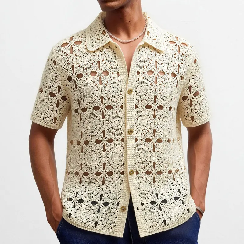 Herren Sommer Kurzarm-Crochet-Shirt