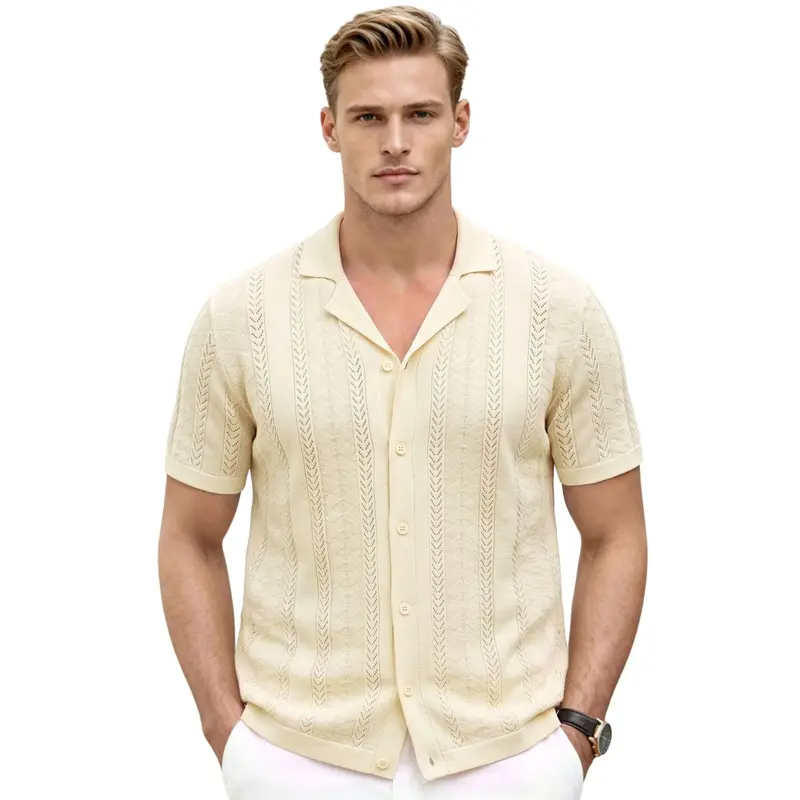 Herren-Strickhemd «Amalfi» · Ajour-Knit, Camp-Kragen