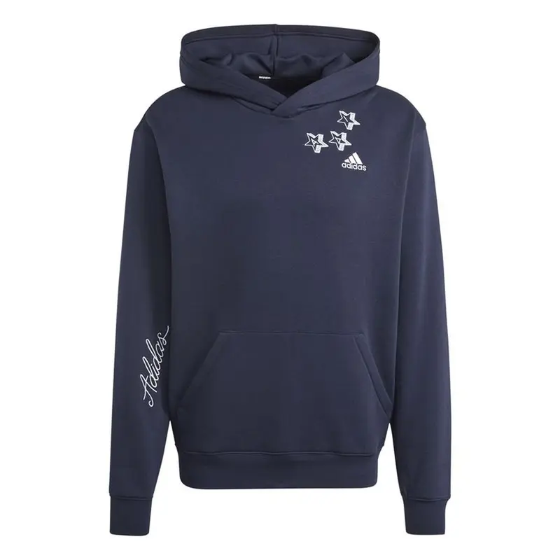 Herren Sweater mit Kapuze Adidas Bl Fl Hd Q3 Fl Marineblau
