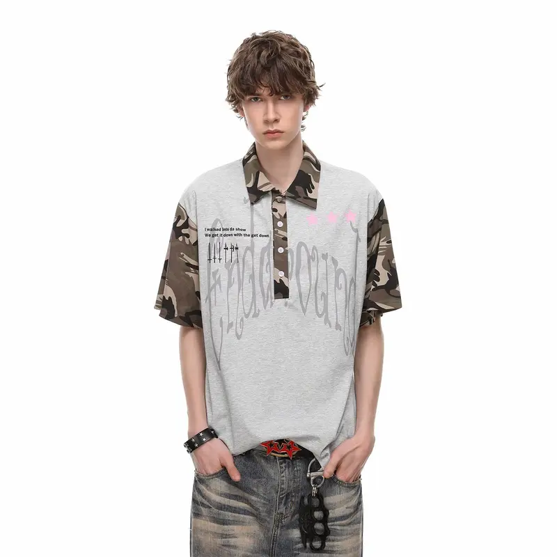 Herren-T-Shirt Camouflage Patchwork Kurzarm