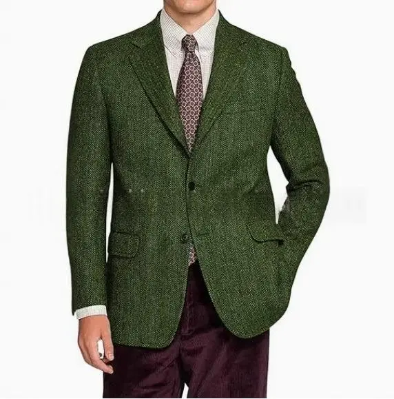 Herren Vintage-Jacke mit Heringbone-Muster Slim Fit