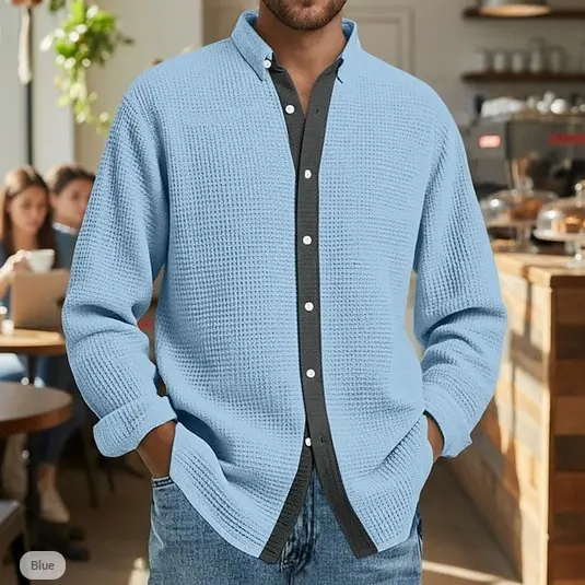 Herren Waffelpiqué Langarm Cardigan