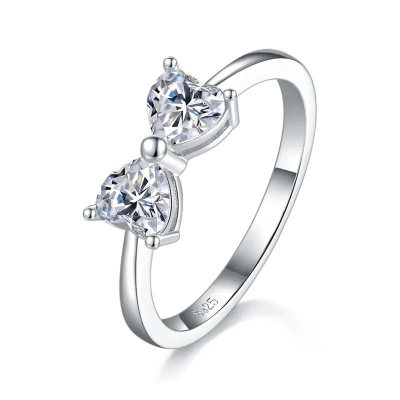 Herz Schleife Moissanit Ring, 1 Karat, Silber