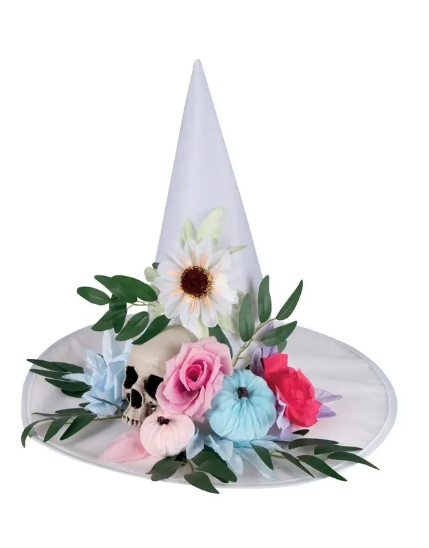Hexenhut weiss mit Blumen
