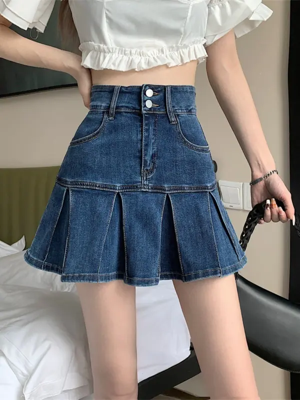 High Waist Mini-Jeansrock mit Rüschen