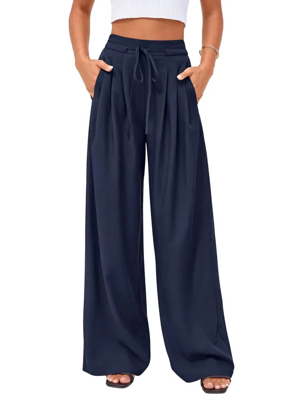High-Waist Plissée Hose mit weitem Bein
