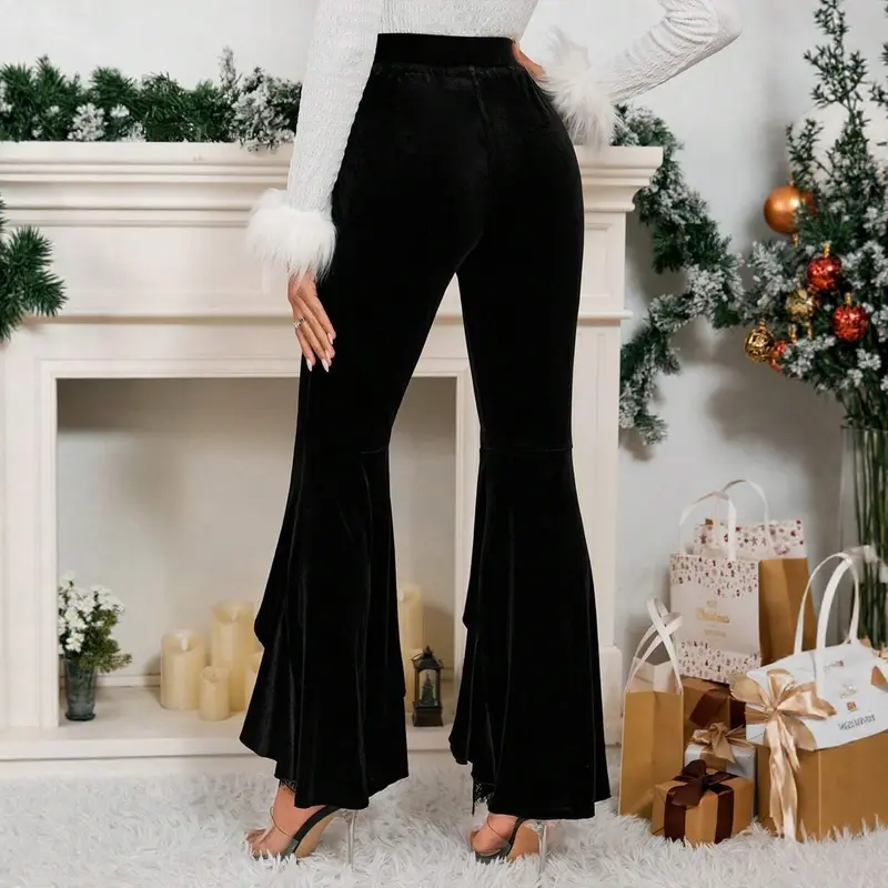 High-Waist Samthose mit Spitze