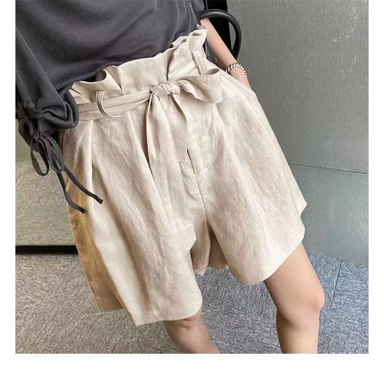 High-Waist Shorts aus Baumwoll-Leinen-Mix